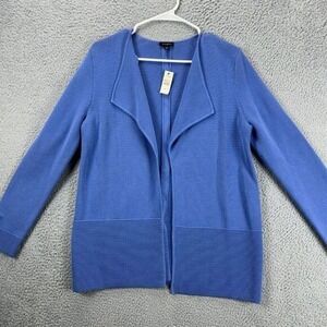 Talbots Cardigan Knit Sweater Women Medium Blue Open Face Long Sleeve Ladies NEW
